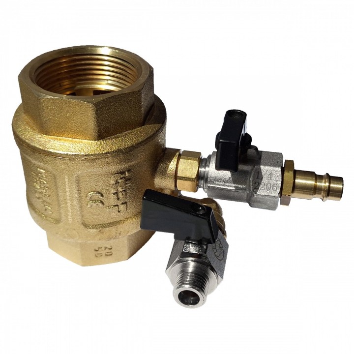 Blok zaworowy 1", zawór zwrotny, spust i przyłącze kompresora